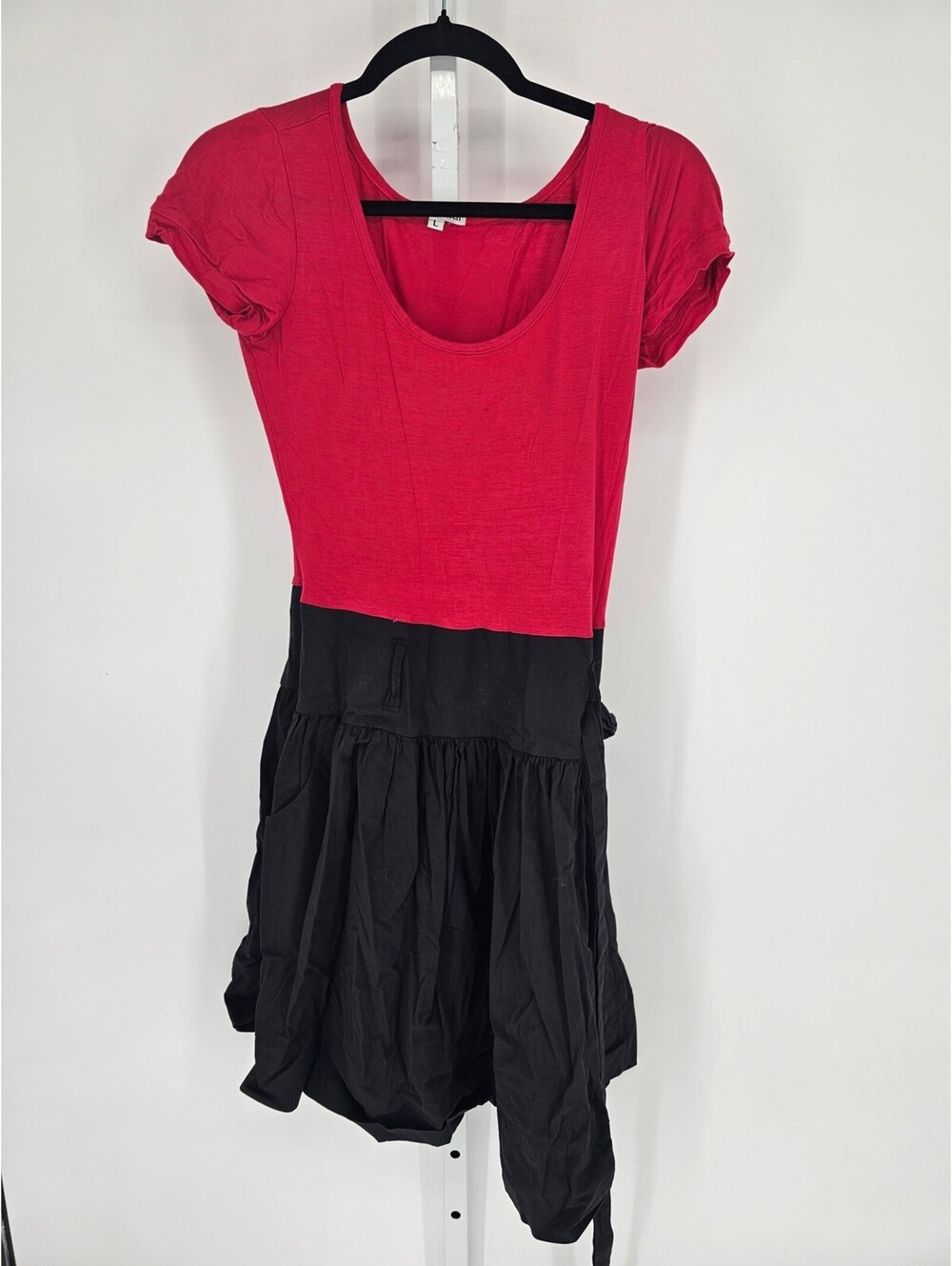 Vintage Y2K Velvet Torch Womens Sz L Knee Length Dress Black Red Short Sleeve